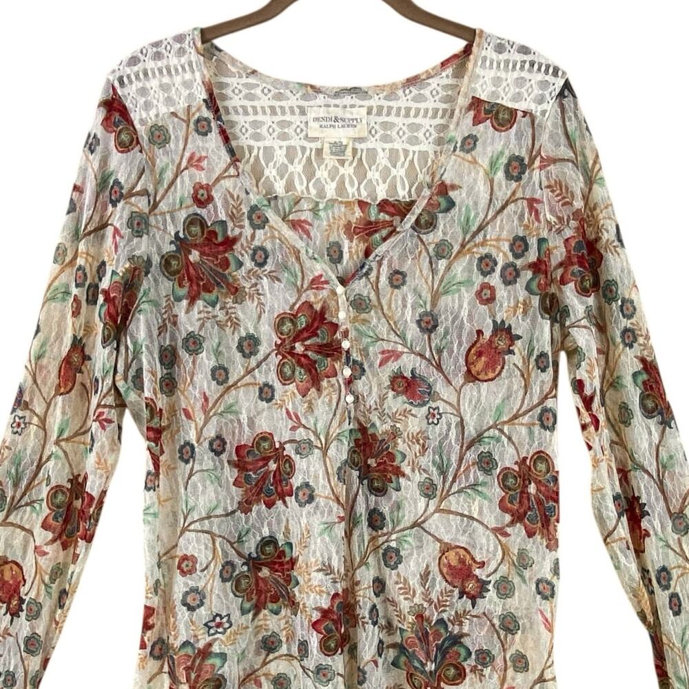 Denim & Supply Ralph Lauren Floral Mesh Lace Shirt Size XL Semi Sheer